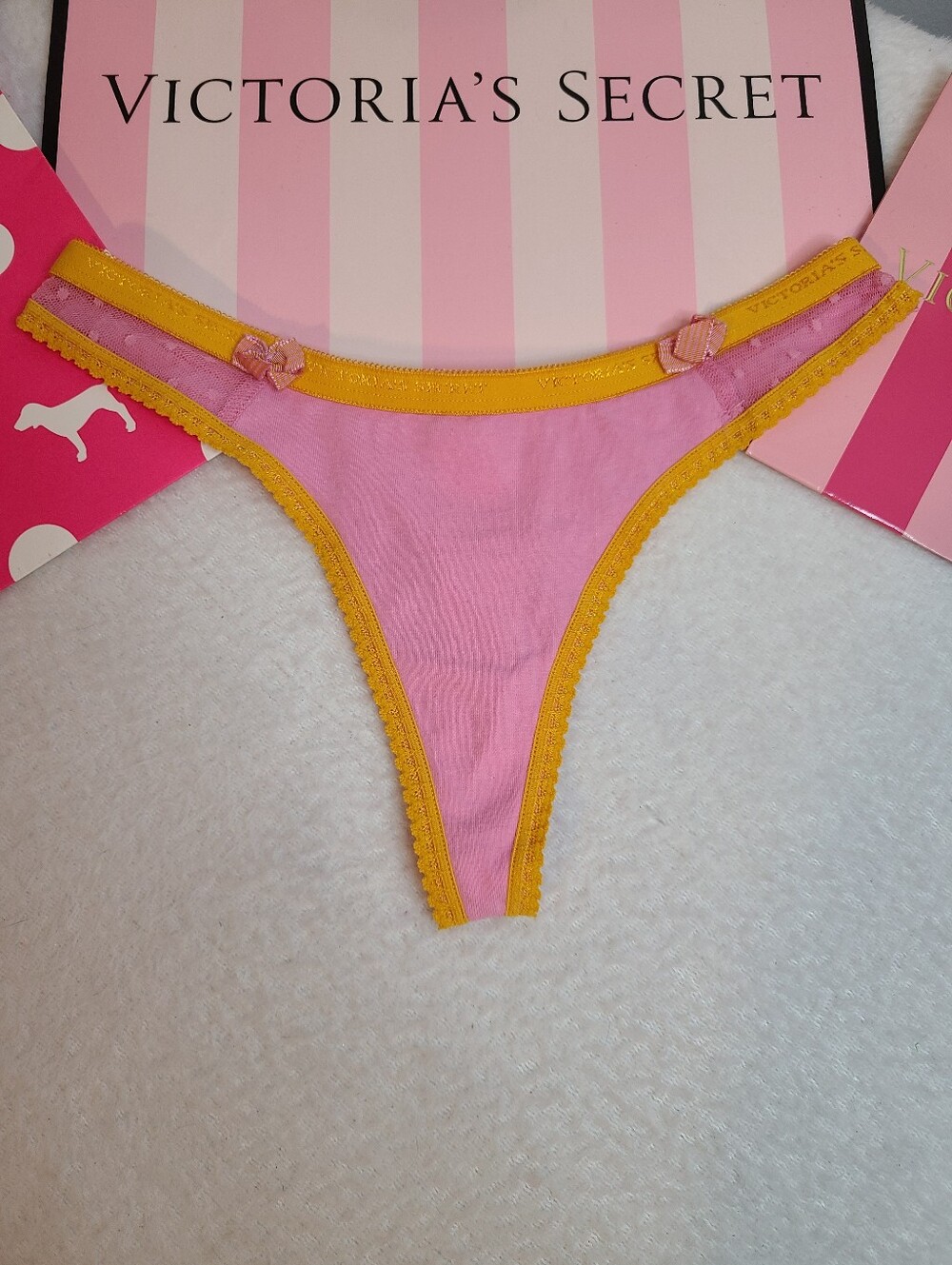 Rare VTG Victoria's Secret Signature Cotton Full Cut Bow Thong Panty Size XS